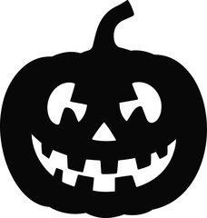 Black jack o lantern illustration with carved face on transparent background silhouette