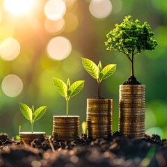 Growing stacks of coins with young trees