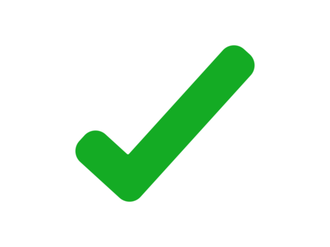 Green Check Mark Icon – Simple Tick Symbol on Transparent Background for Approval or Success Concepts