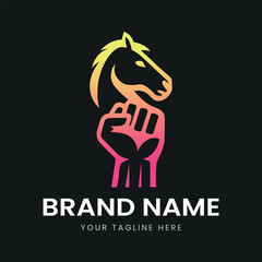 Horse Head and fist Logo design vector