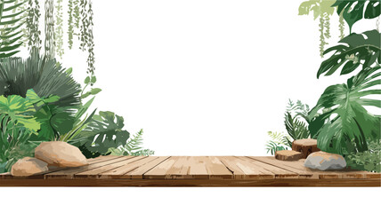 Lush Jungle Wooden Platform Product Display Background Vector