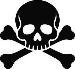 Black skull and crossbones graphic design element on transparent background silhouette