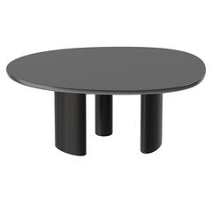 Modern dark gray coffee table with three legs on a white background.