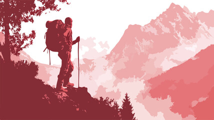 Adventure Seeker Hiking in Mountains with Backpack Vector Illustration