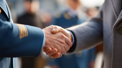 Handshake between military personnel formal greeting military respect professional handshake service acknowledgment respectful greeting military courtesy formal recognition