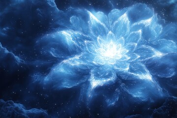Blue flower blooms within a colorful nebula.