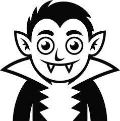 Cute cartoon vampire face with fangs and ears on transparent background silhouette