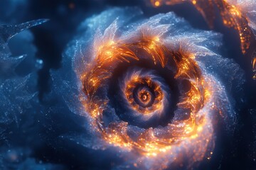 Spirally, orange and blue vortex close-up.