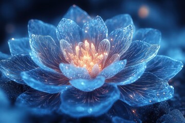 Obraz premium Blue flower glistening with water droplets.