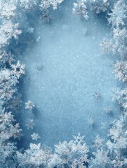 Fototapeta premium light blue textured surface with intricate snowflakes forming a frame
