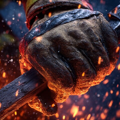 Gripping challenge: an abstract portrayal of resilience amidst fiery adversity