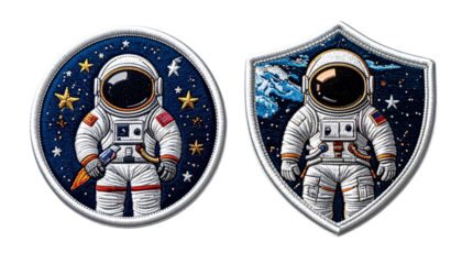  Astronaut mission badge bundle isolated on transparent background.
