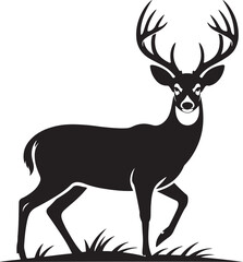 Obraz premium Black Silhouette of Deer with Antlers Standing Vector.