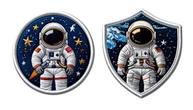  Astronaut mission badge bundle isolated on transparent background.