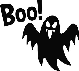 Spooky halloween ghost graphic with the word boo on transparent background silhouette