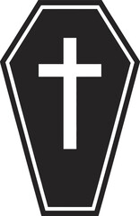 Obraz premium Black coffin with a white cross simple design on transparent background silhouette