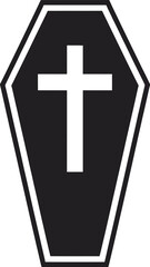 Obraz premium Black coffin with white cross design element on transparent background silhouette