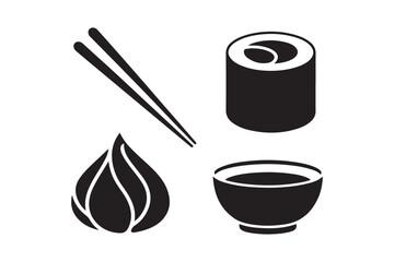 Simple black icons representing sushi meal elements