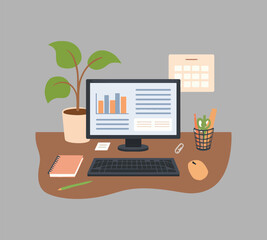 Office Workspace Desk with Computer Illustration