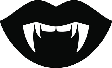 Black lips with fangs a spooky halloween design on transparent background silhouette