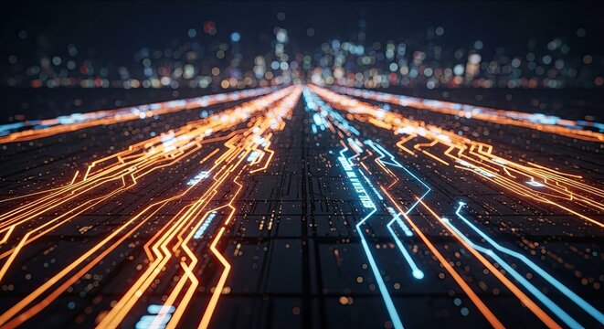 Abstract Digital Network Connections Data Flow Technology