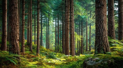 Obraz premium Forest sunlight through trees