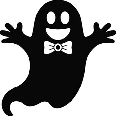 Friendly cartoon ghost with a bowtie perfect for halloween on transparent background silhouette