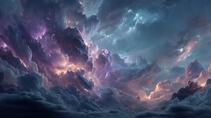 Fototapeta premium Celestial purple lightning sky high resolution image