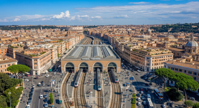 Aerial View of Rome Termini Station and Cityscape