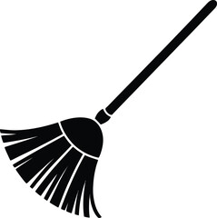 Simple black broom graphic design element on transparent background silhouette