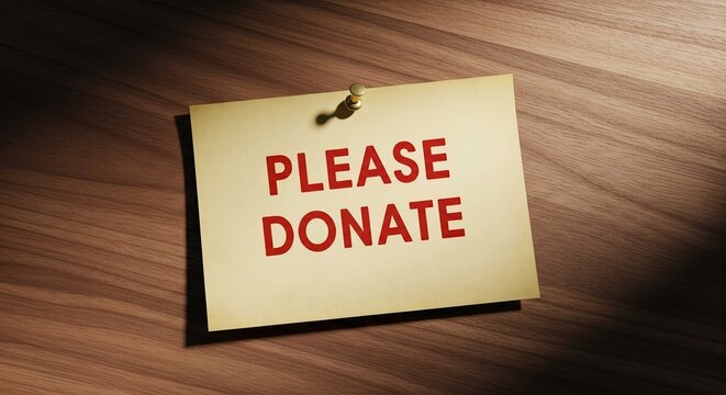 Please donate sign on wood background for charity support
