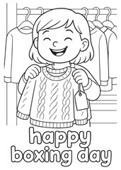 coloring book girl holding sweater and smiling on boxing day sale