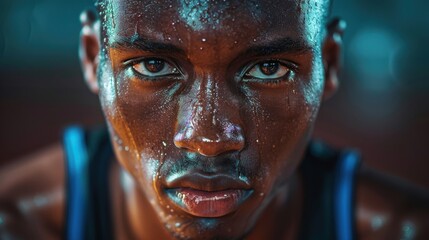close-up portrait of basketball player staring at camera, serious emotion, clean backdrop