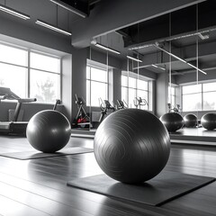 Gym interior with exercise balls
