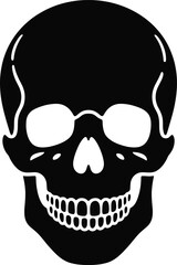 Detailed black skull graphic design element on transparent background silhouette