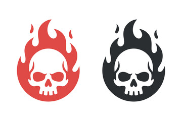 Red Skull On Fire Symbol, Flat Style Vector Illustration Sign