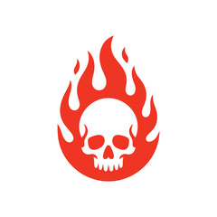 Vector Illustration Red Skull Symbol on Fire Abstract Danger Sign