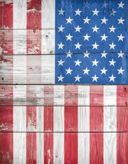 American flag painted on weathered wooden planks