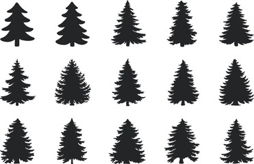 Christmas tree silhouette pattern with black and white pine trees festive holiday vector illustration winter nature background