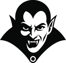 Dramatic vampire head illustration perfect for halloween designs on transparent background silhouette