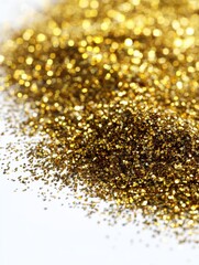 gold glitter scattered on white background