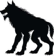 Dramatic howling wolf illustration black color perfect for design on transparent background silhouette