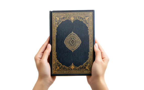 Religious concept photo featuring the holy Quran representing peace guidance and sacred connection isolated on transparent background PNG