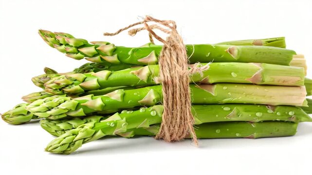 Fresh asparagus bundled with twine ready for a healthy meal preparation in the kitchen