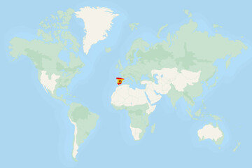 Spain Highlighted on World Map with National Flag. Spain Map and Flag.