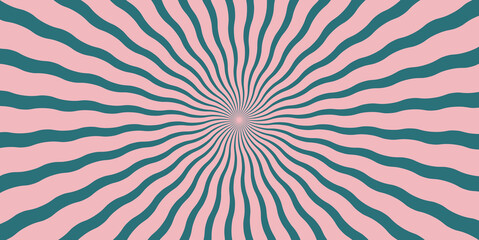 Swirl groovy starburst background. Psychedelic swirl sun ray. Wavy radial retro psychedelic background