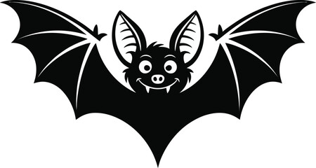Cute cartoon bat with spread wings perfect for halloween on transparent background silhouette