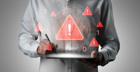 Concept of a critical security warning and system error. This alert signifies a significant...