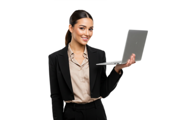 young business woman holding a laptop