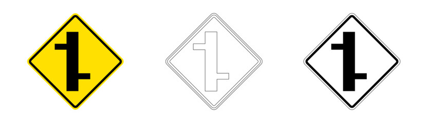 Side road intersection traffic sign (right and left) in vector format